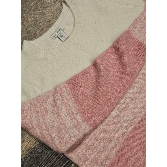 Cupcakes and Cashmere pink white stripes fluffy chenille sweater womens xl - Picture 2 of 7